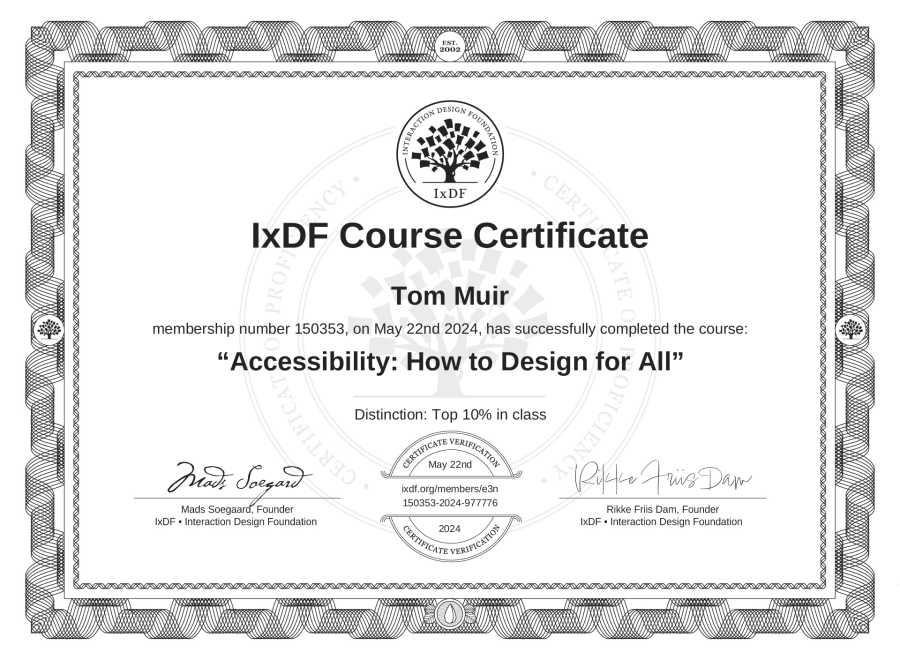 IxDF Course Certificate von Tom Muir